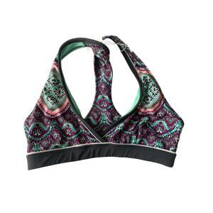 ATHLETA, SIZE M, BIKINI TOP, BLACK BASE WITH DESIGN
